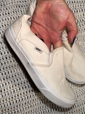 Vans Slip-On Canvas Sneakers in Cream White